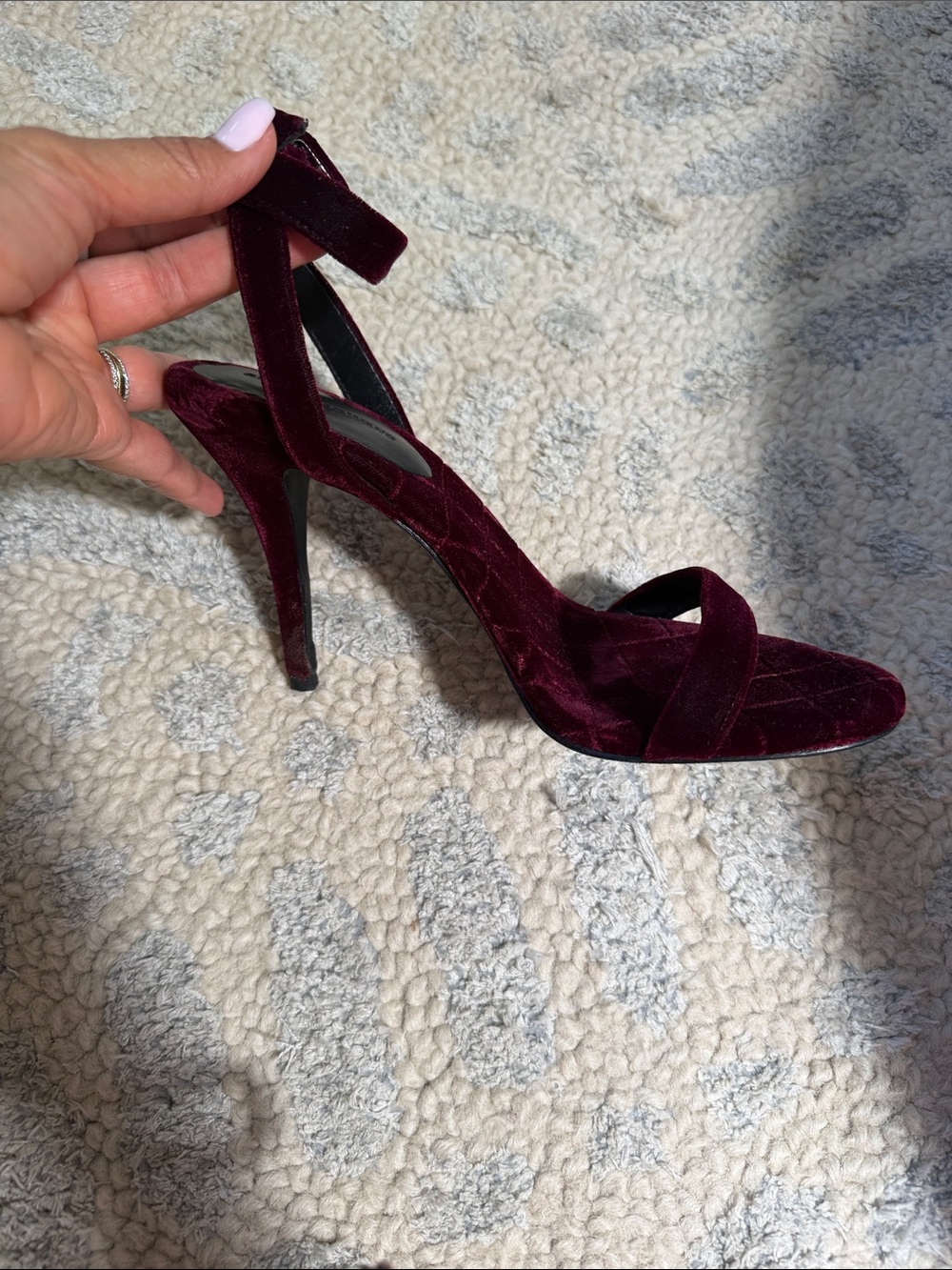 Alexander Wang Deep Wine Velvet Ankle-Strap Stiletto Sandal